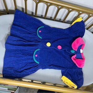 vintage 100% cotton colorful girls Dress with ribbed pink collared details